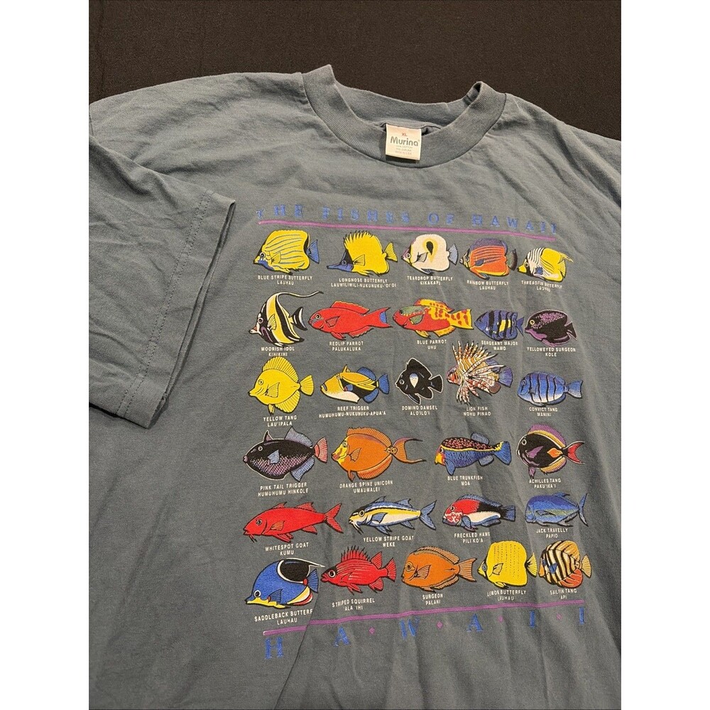 Vtg Murina 90’s Made In USA "The Fishes of Hawaii" Blue T-Shirt Sz XL Pre Shrunk